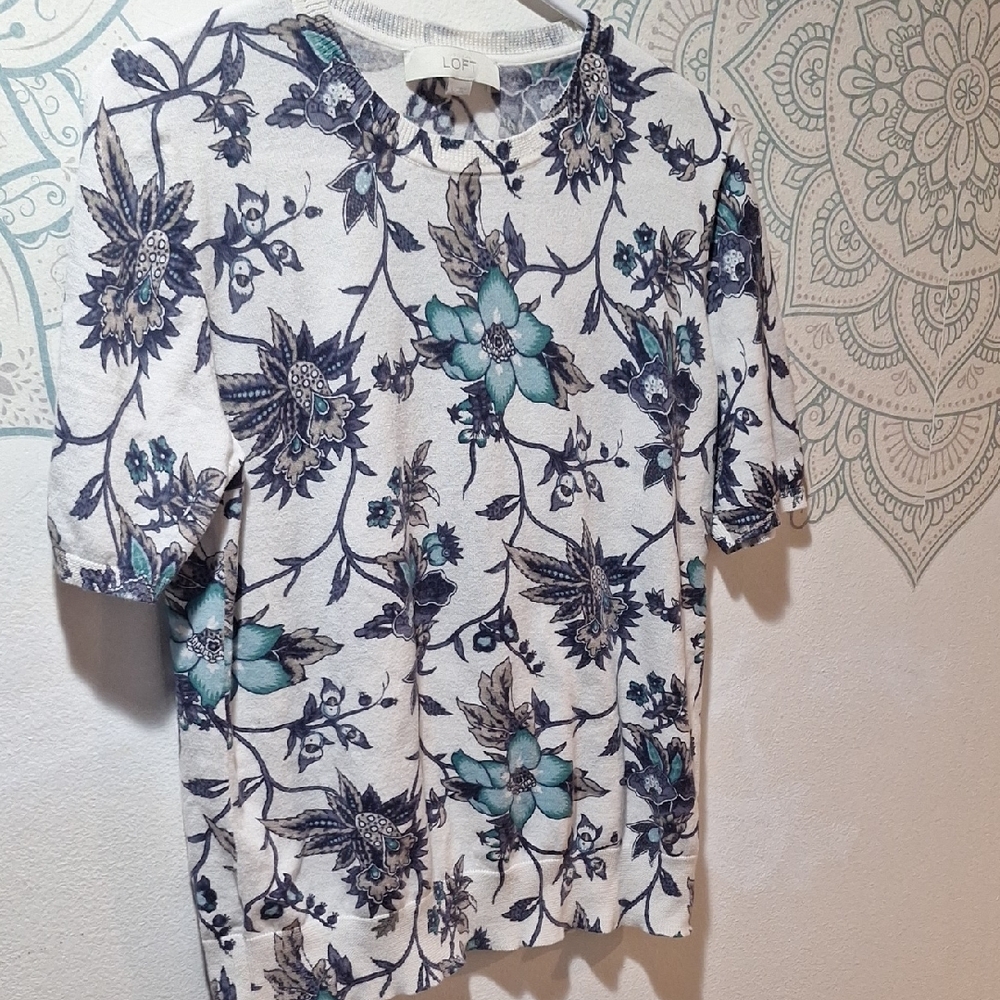 LOFT Blue and Teal Floral Top